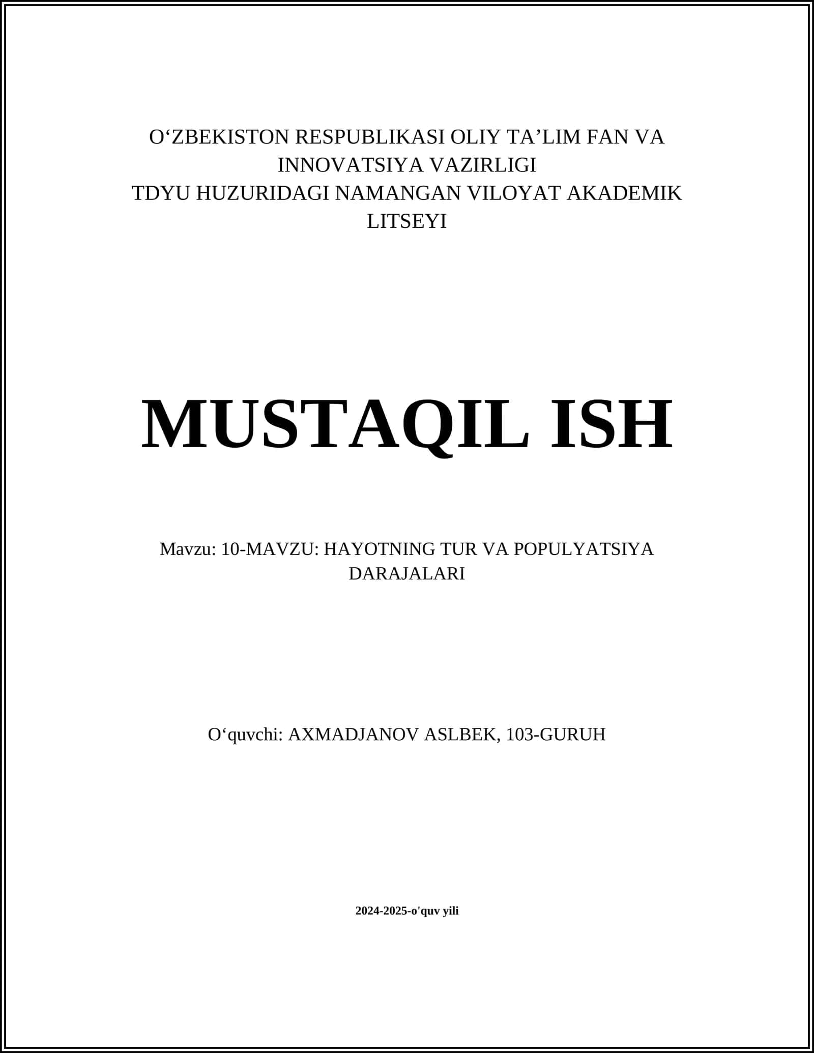 Turlararo munosabatlar 1