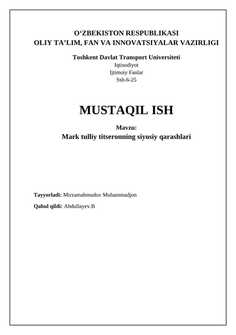 Mark Tulliy Tsiseronning siyosiy qarashlari 1