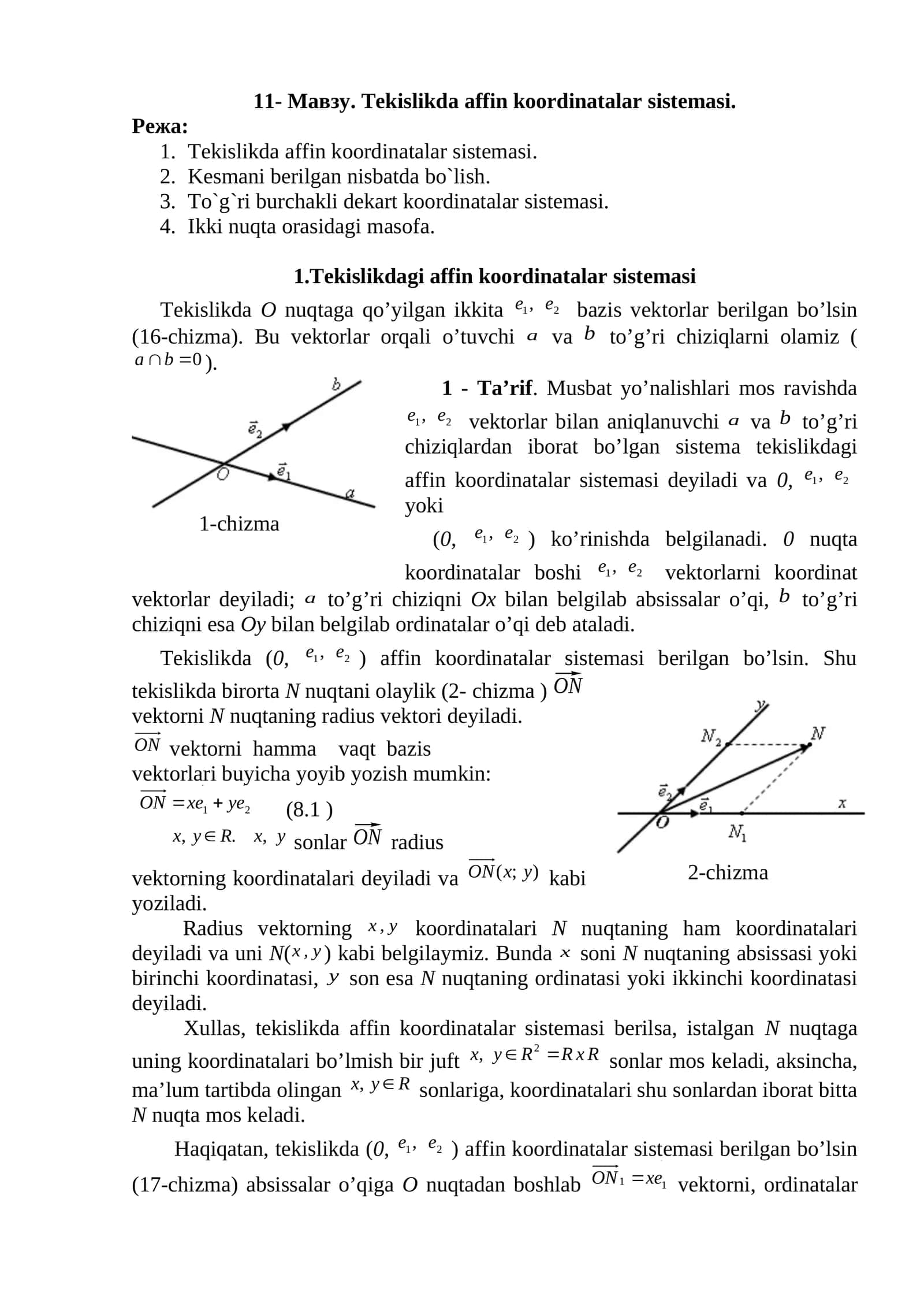 Tekislikda affin koordinatalar sistemasi 1