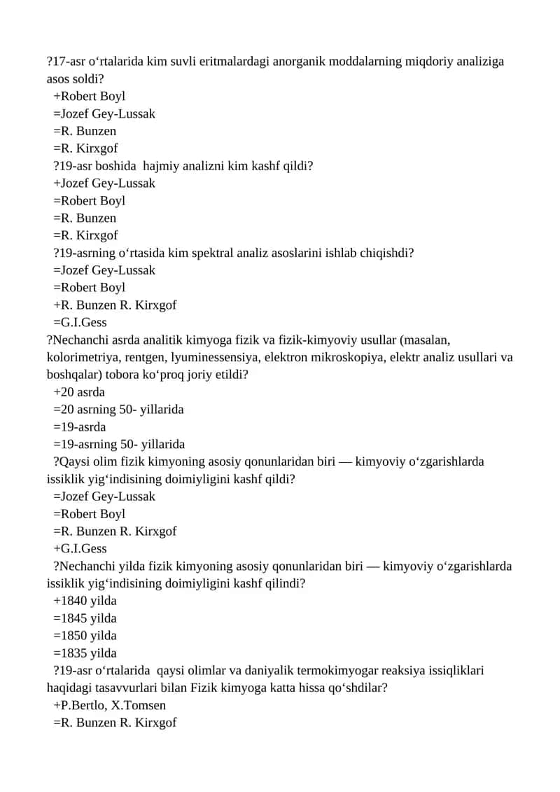 17-asr o‘rtalaridakim suvli eritmalardagi anorganik moddalarning miqdoriy analiziga asos soldi? 1