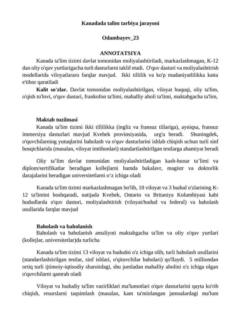 Kanadada talim tarbiya jarayoni 1