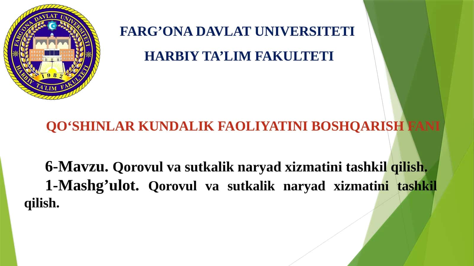 Qorovul va sutkalik naryad xizmatini tashkil qilish 1