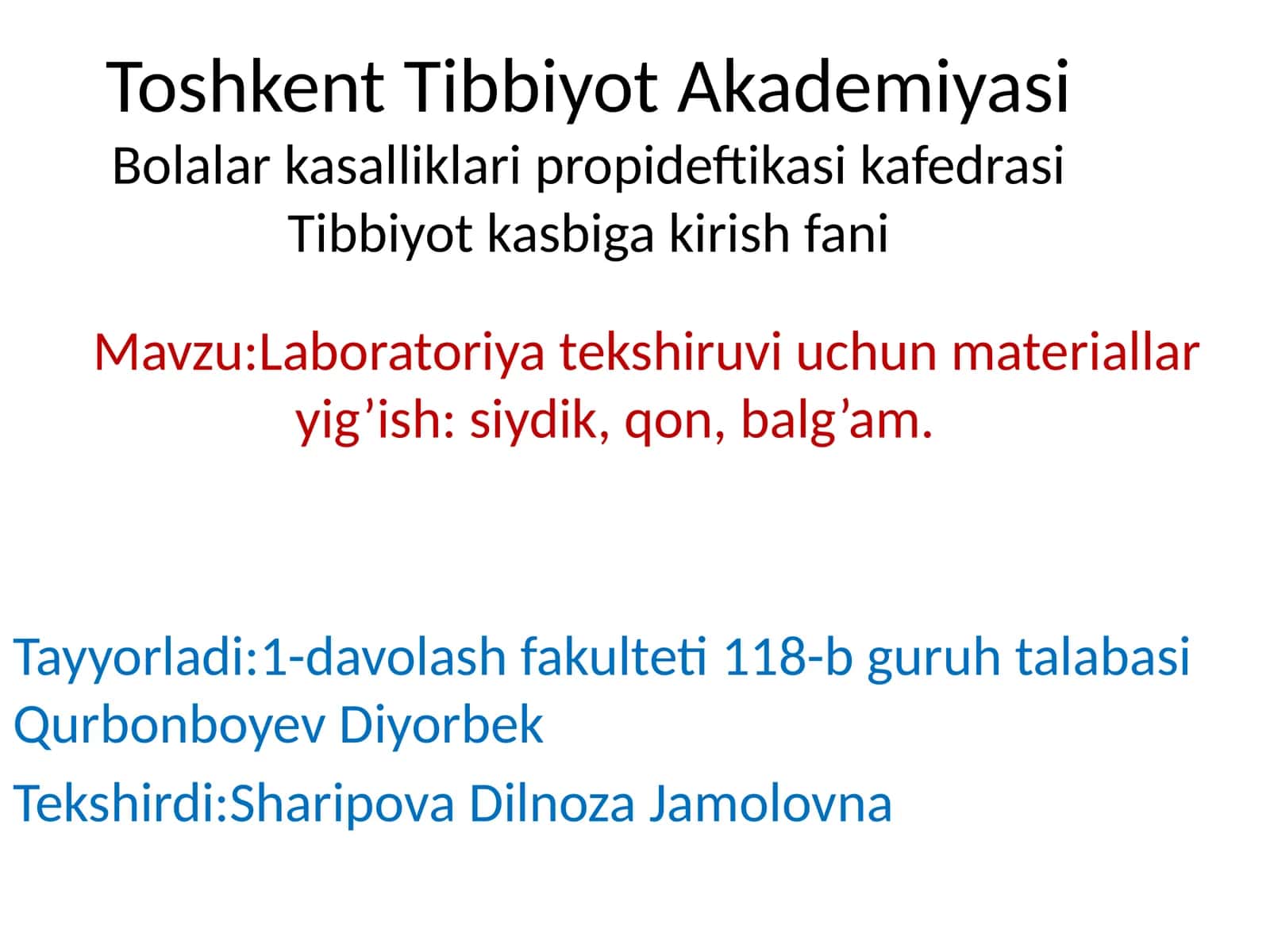 LABORATORIYA TEKSHIRUVI UCHUN MATERIALLAR YIG’ISH 1