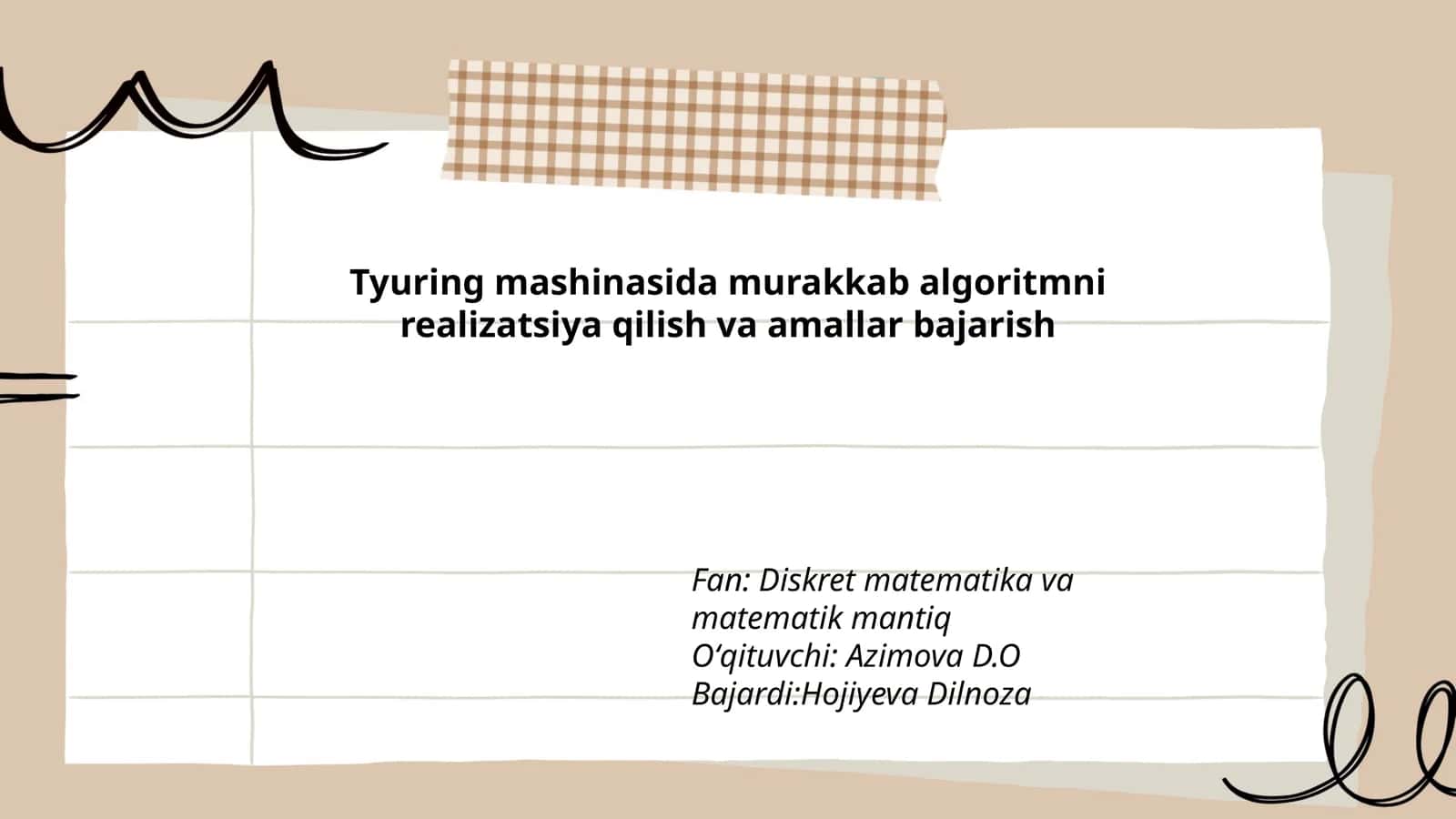 Murakkab algoritmni tyuring mashinasida realizatsiya qilish 1