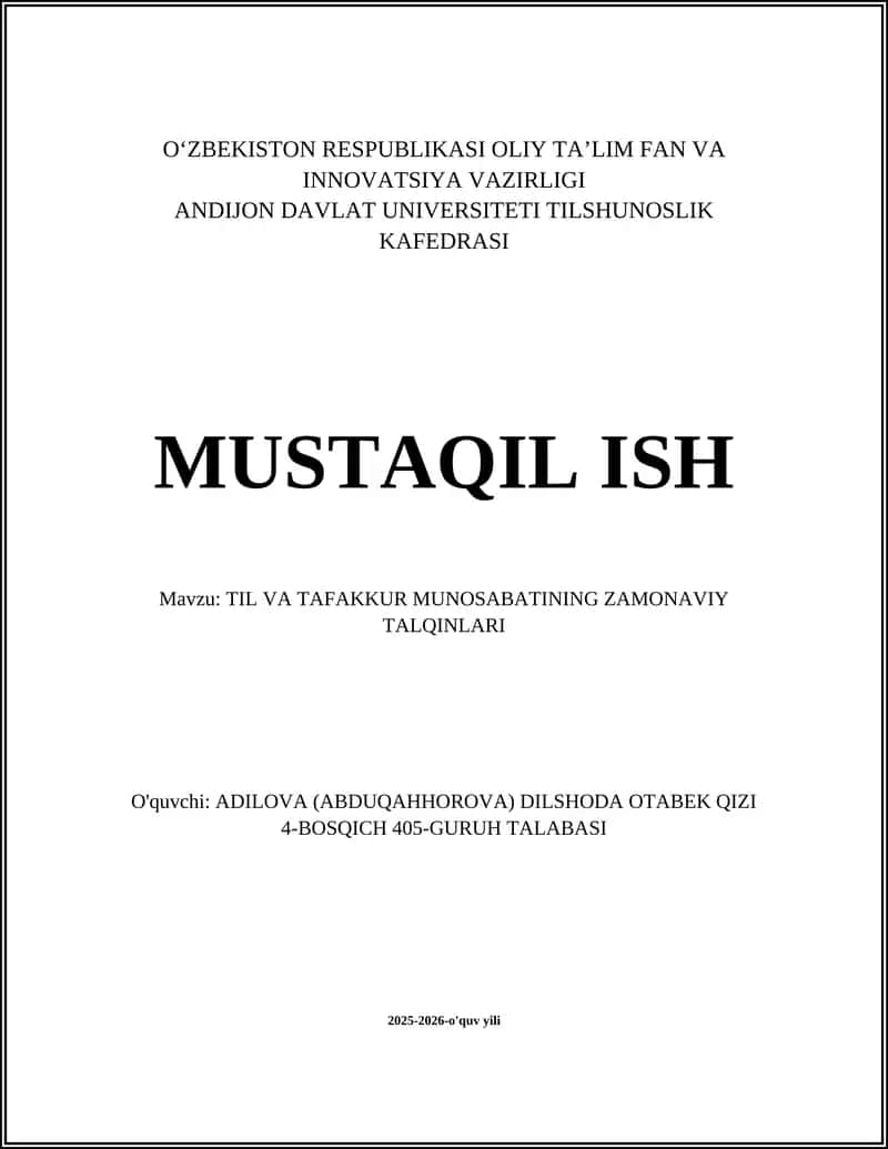 TIL VA TAFAKKUR MUNOSABATINING ZAMONAVIY TALQINLARI 1