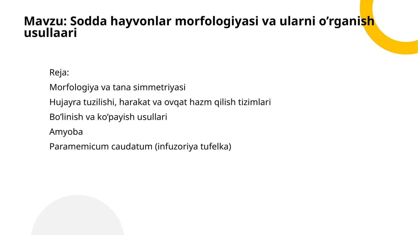 Sodda hayvonlar morfologiyasi va ularni o’rganish usullaari 1