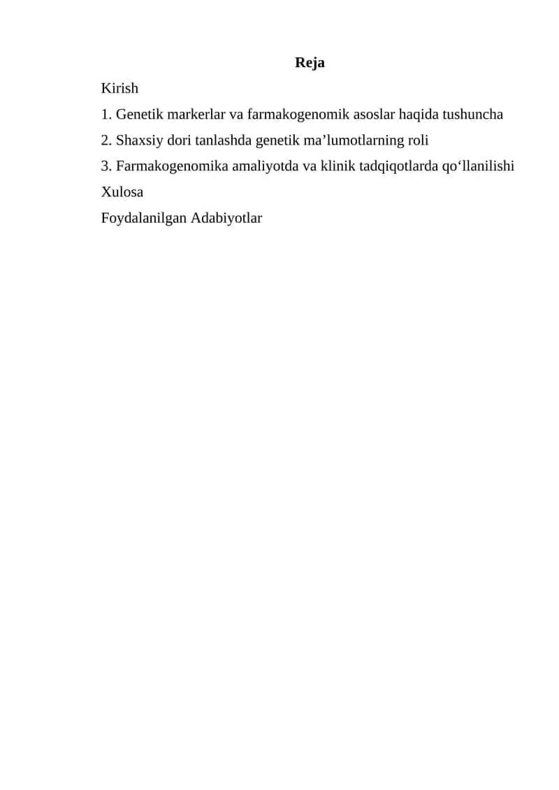 Farmakogenomika va Shaxsiy Dori Tanlov 1