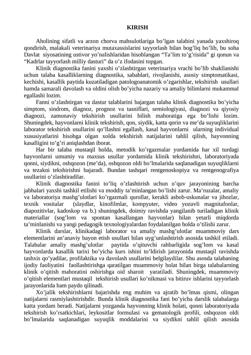 Veterinariya mutaxassislarini tayyorlash 1