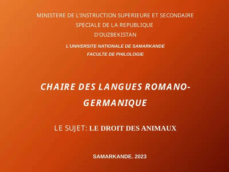 LE DROIT DES ANIMAUX 1