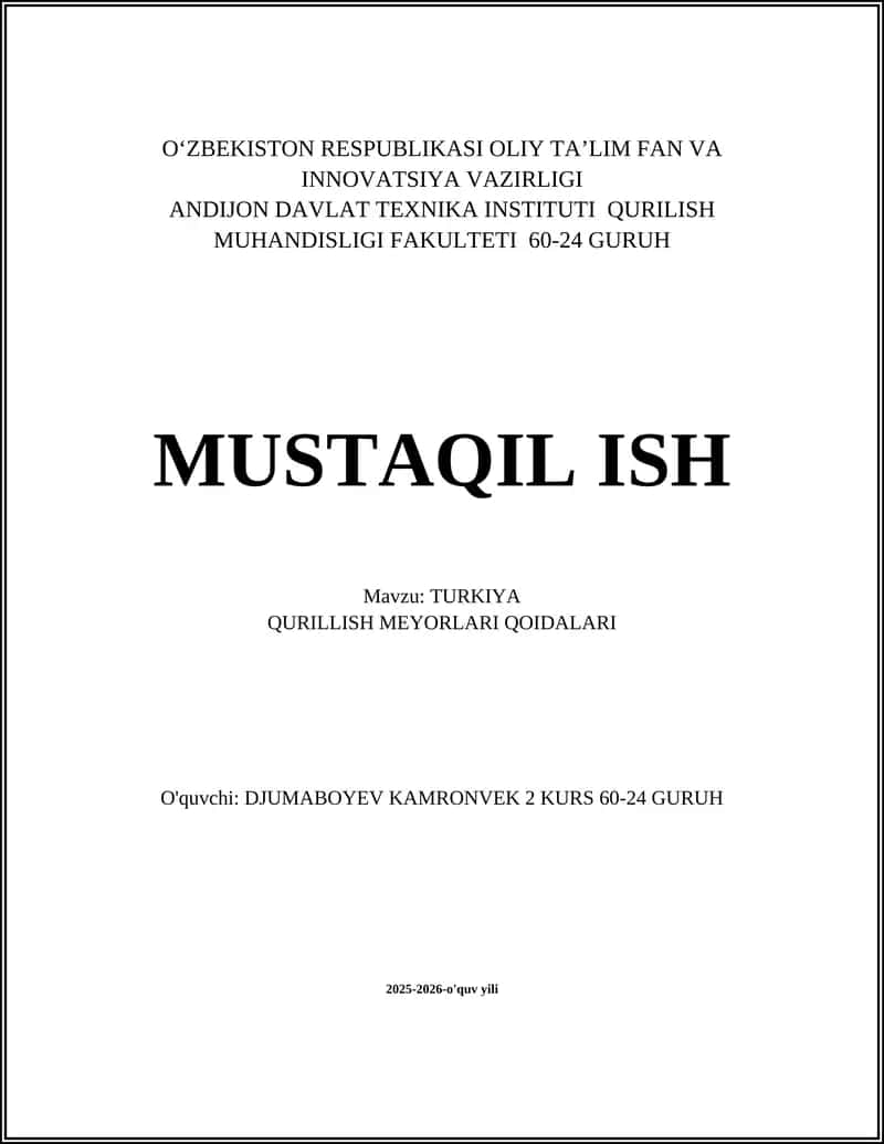 Turkiya Qurilish Meyorlari Qoidalari 1