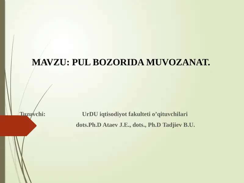 PUL BOZORIDA MUVOZANAT 1