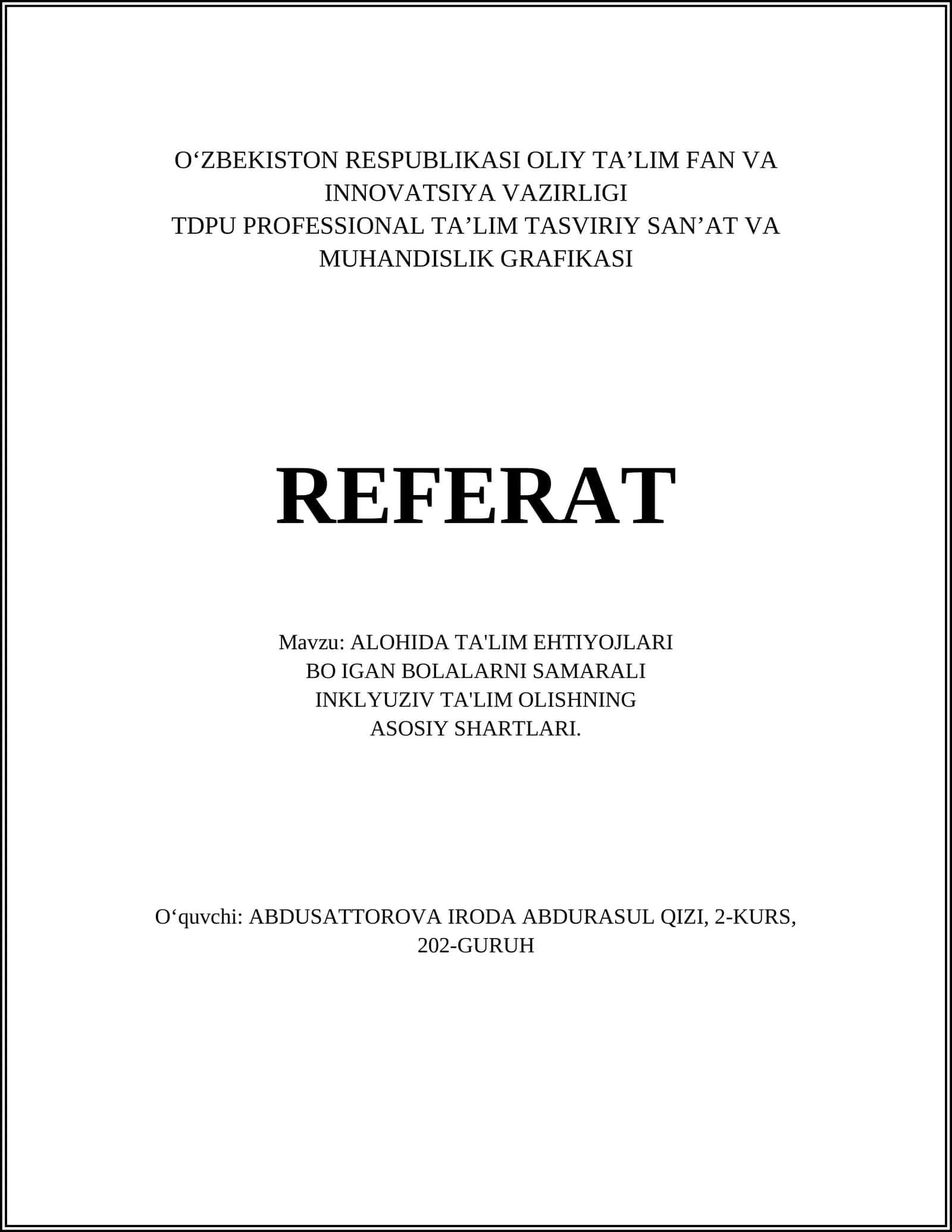 ALOHIDA TA'LIM EHTIYOJLARI 1