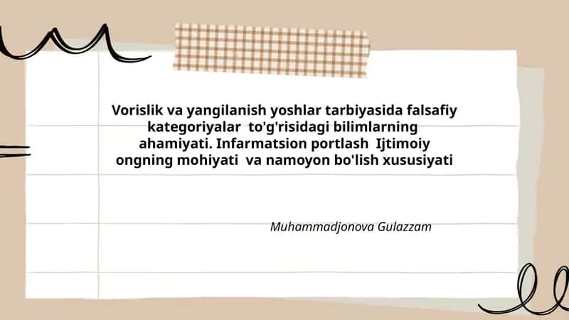 Vorislik va yangilanish yoshlar tarbiyasida falsafiy kategoriyalar 1