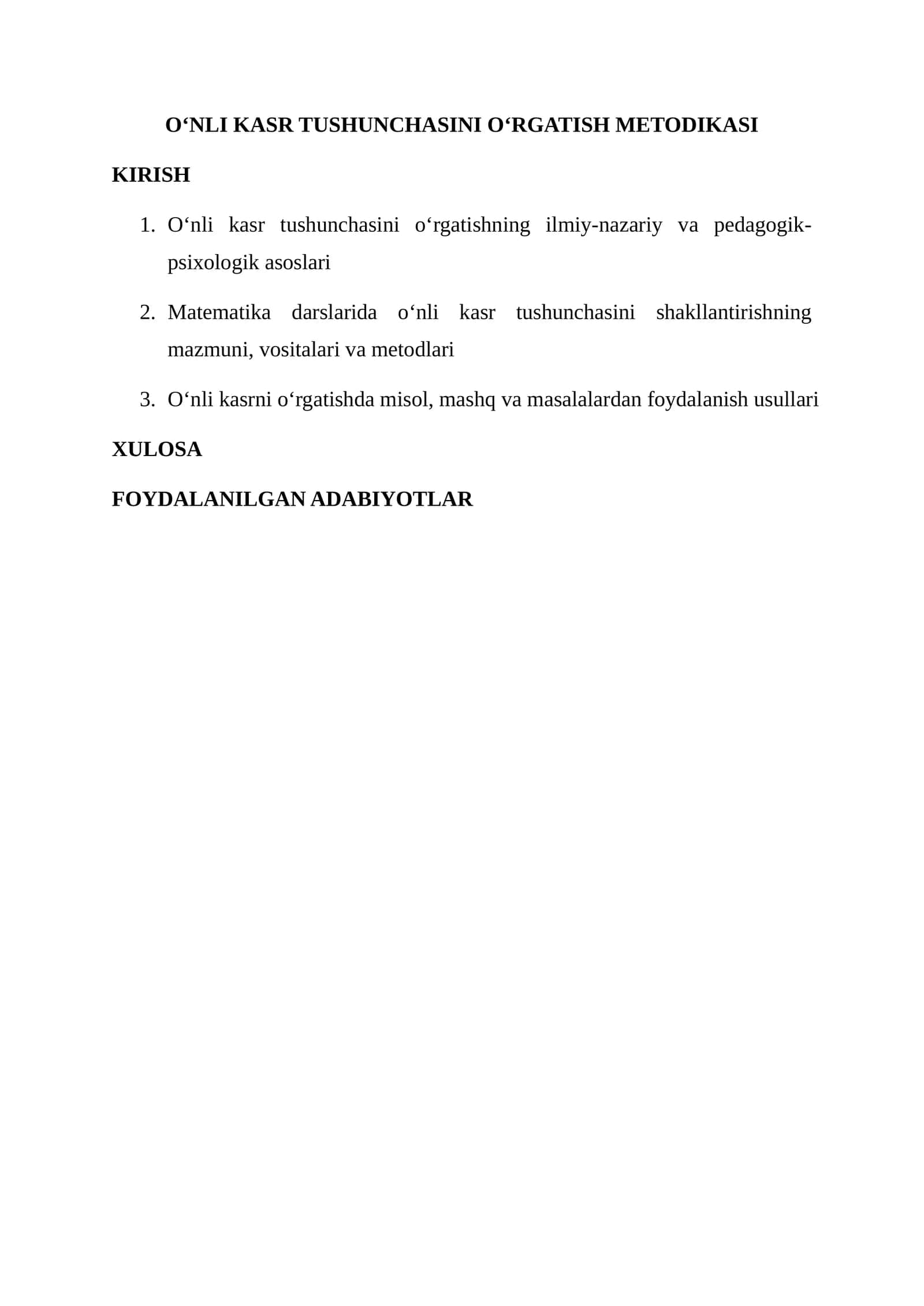 O‘NLI KASR TUSHUNCHASINI O‘RGATISH METODIKASI 1