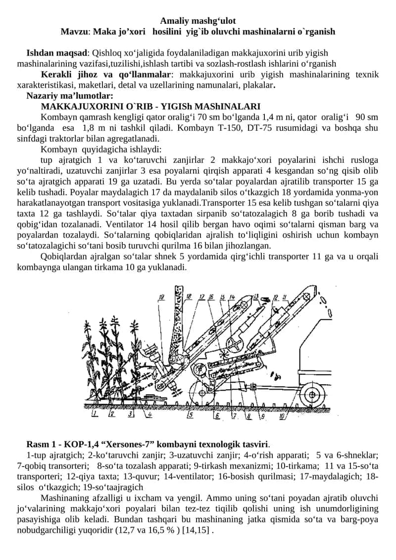 MAKKAJUXORINI O`RIB - YIGISh MAShINALARI 1