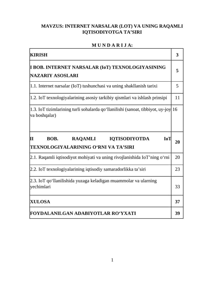 Internet narsalar (loT) va uning raqamli iqtisodiyotga ta’siri 1
