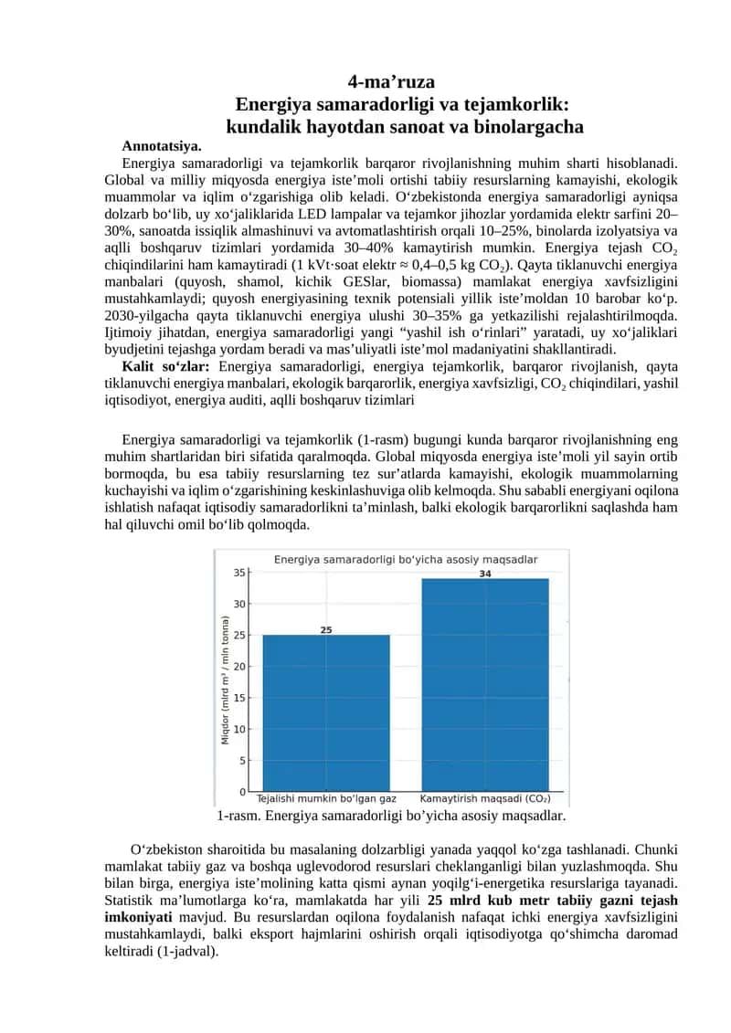 Energiya samaradorligi va tejamkorlik 1
