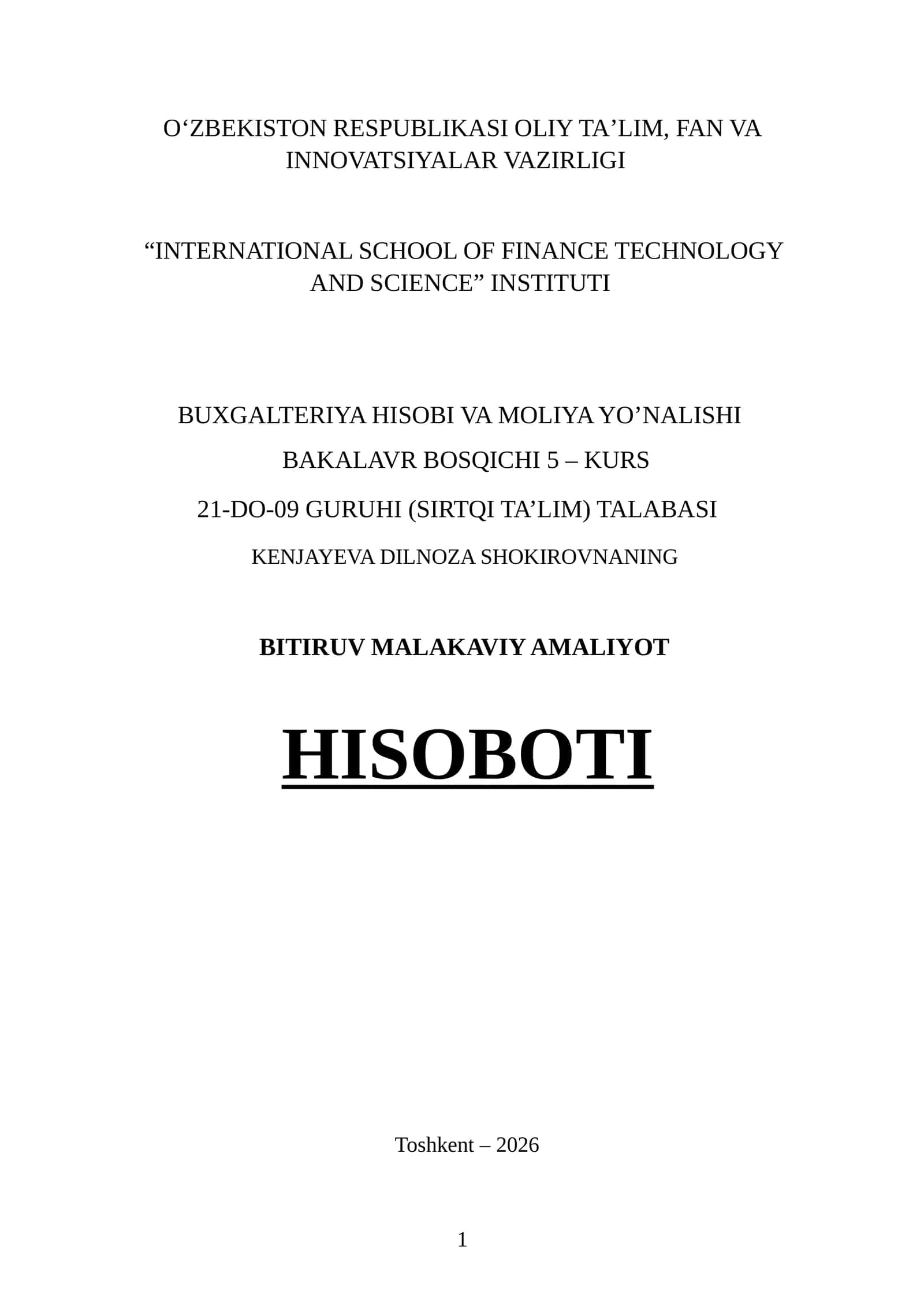 Navoiy shahar Ipoteka bank Bitiruv Malakaviy Amaliyot Hisoboti 1