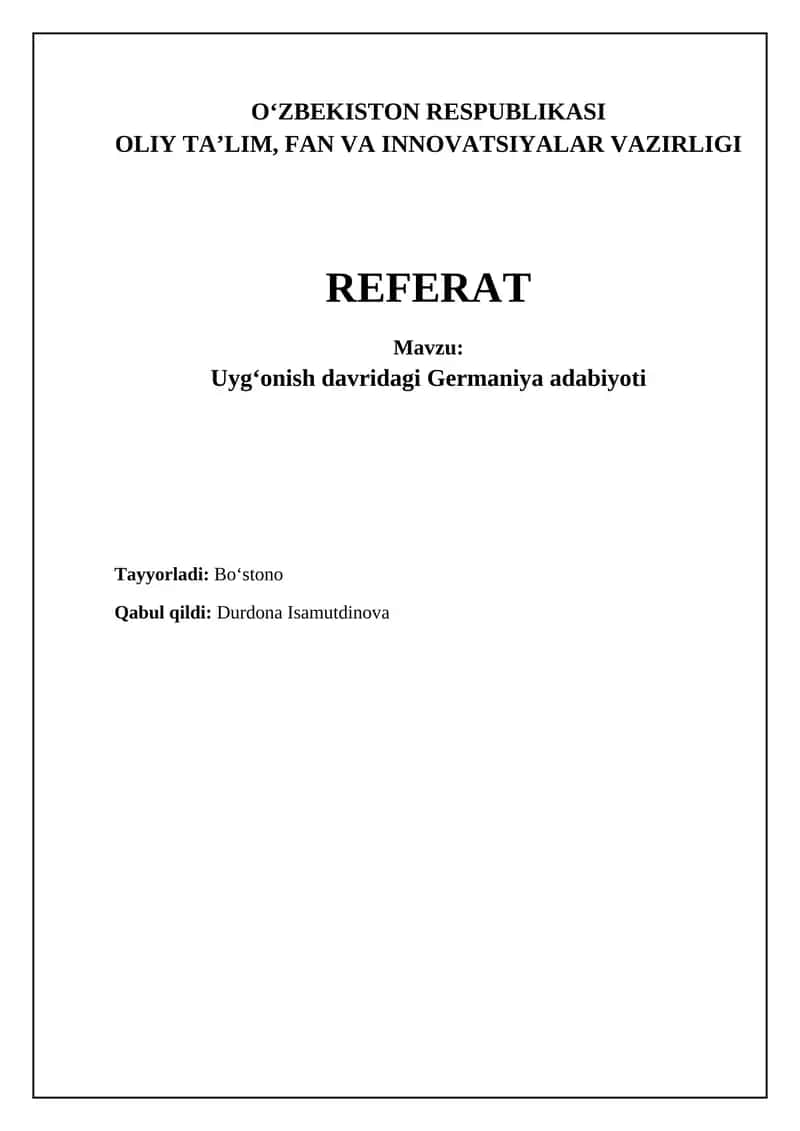 Uygʻonish davridagi Germaniya adabiyoti 1