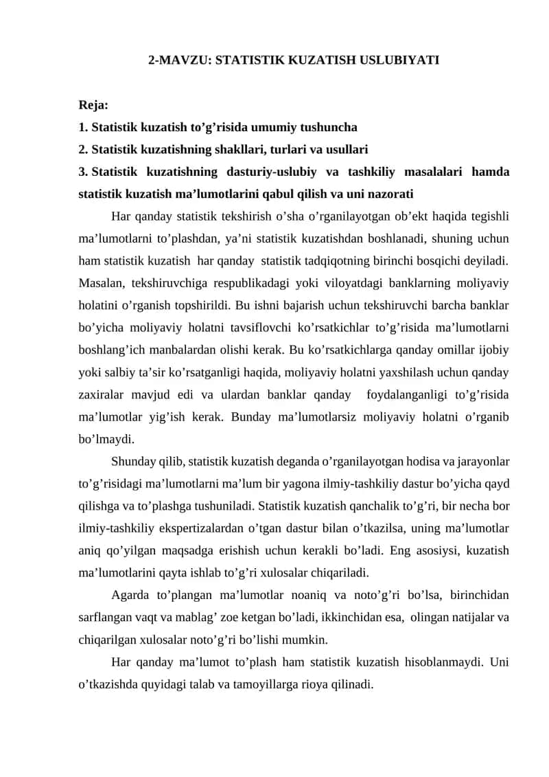 STATISTIK KUZATISH USLUBIYATI 1