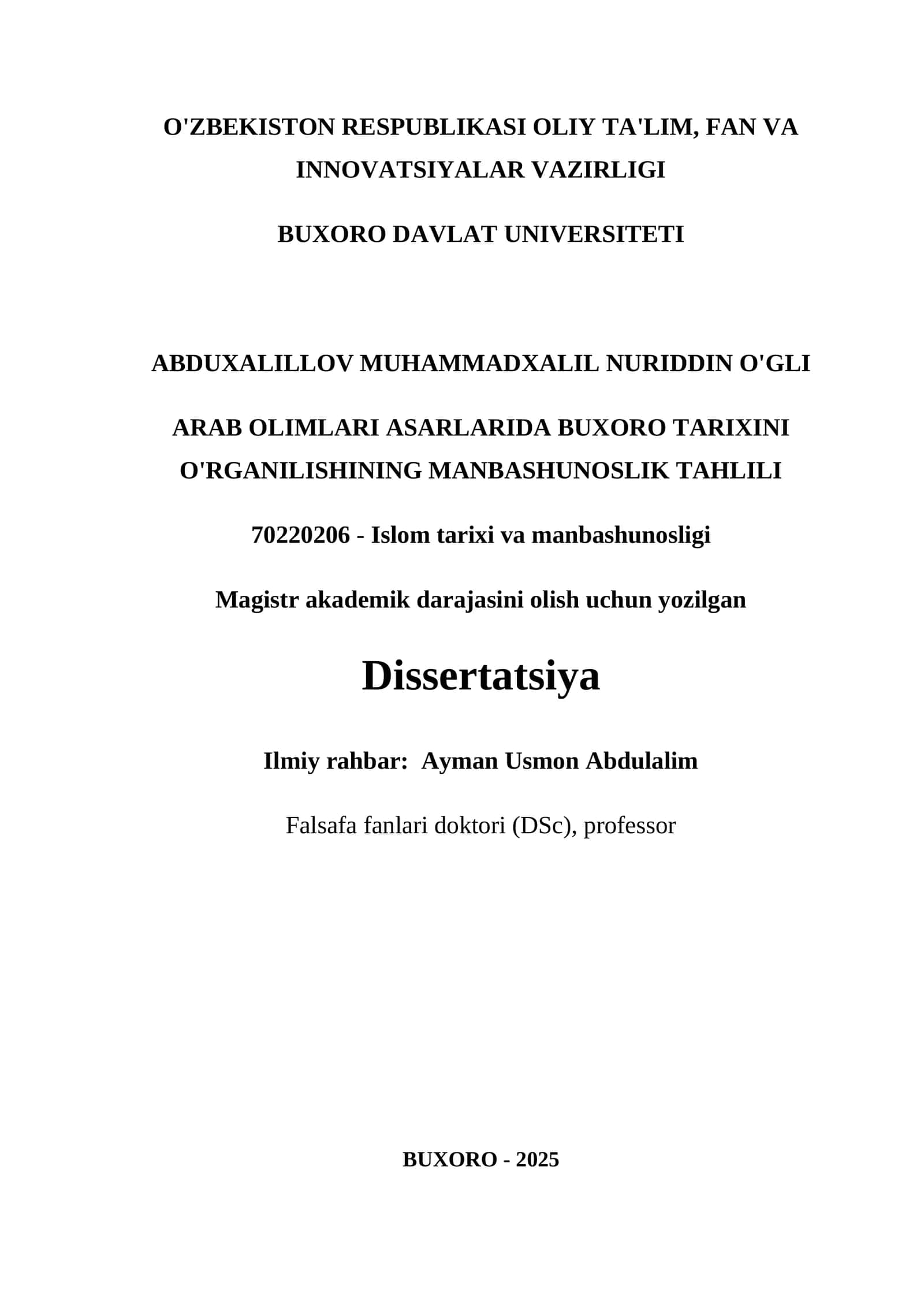 Arab Olimlari Asarlariida Buxoro Tarixini O'rganilishining Manbashunoslik Tahlili 1
