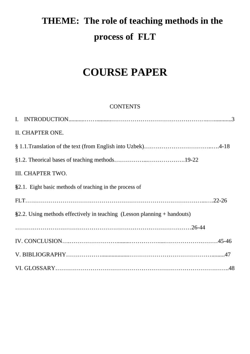 The role of teaching methods in the process of FLT 1