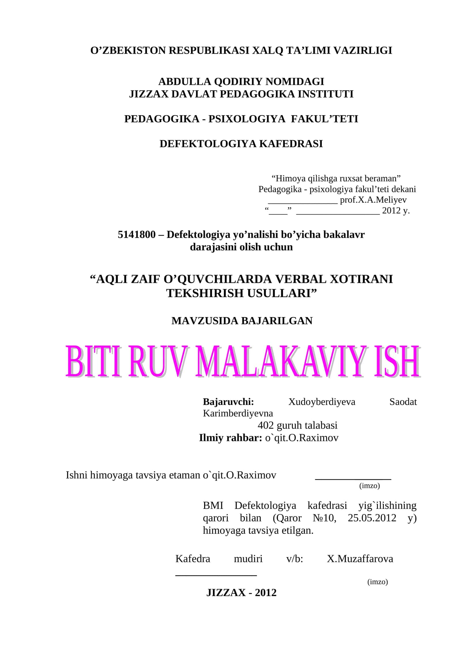 AQLI ZAIF O’QUVCHILARDA VERBAL XOTIRANI TEKSHIRISH USULLARI.doc 1