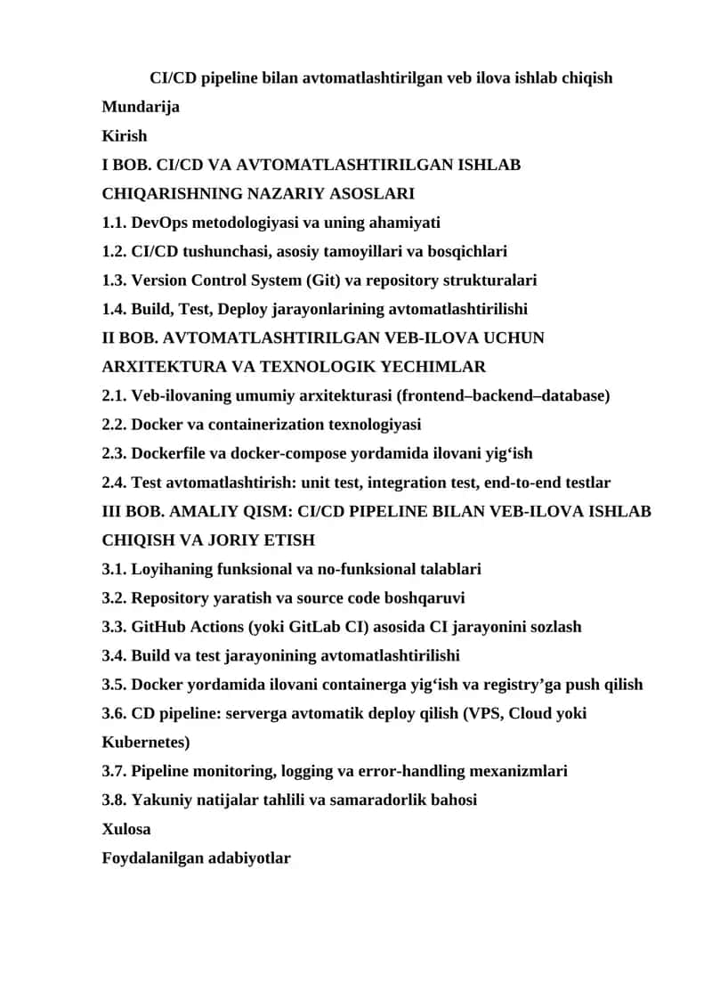 CI/CD pipeline bilan avtomatlashtirilgan veb ilova ishlab chiqish 1