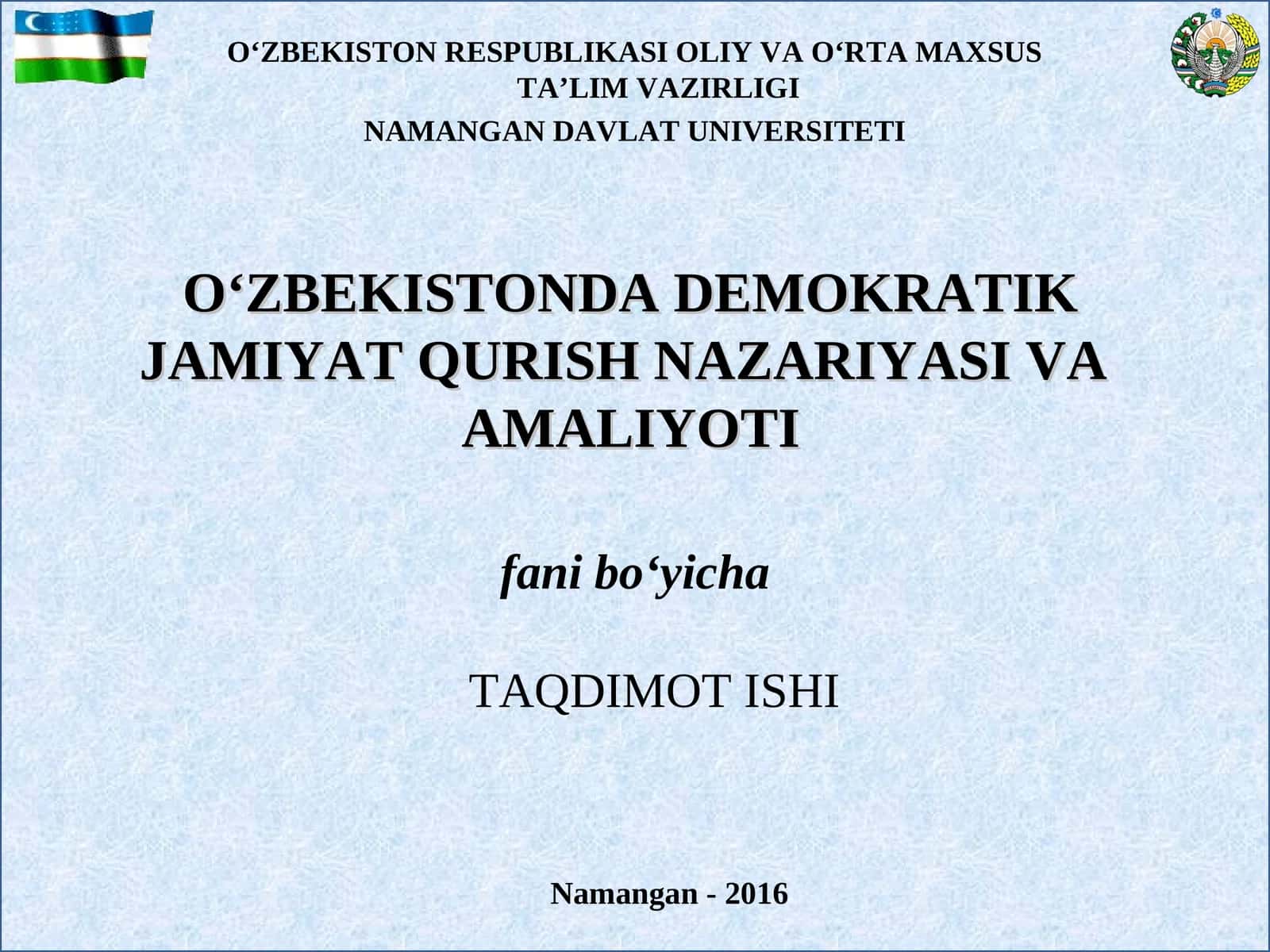 O‘ZBEKISTONNING JAHON HAMJAMIYATI BILAN HAMKORLIGIDA DEMOKRATIK TAMOYILLARGA ASOSLANISHI 1