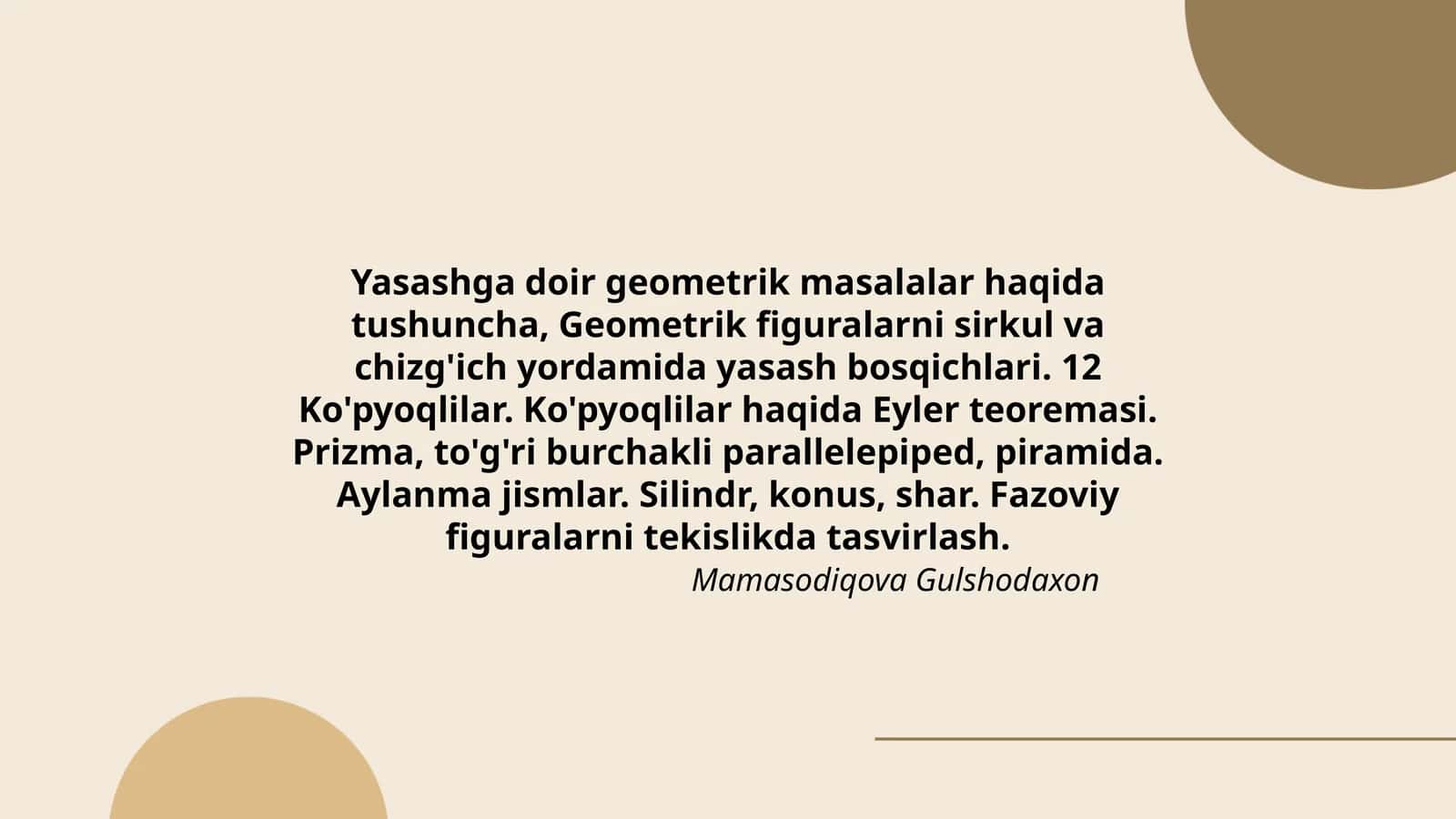 Yasashga Doir Geometrik Masalalar 1