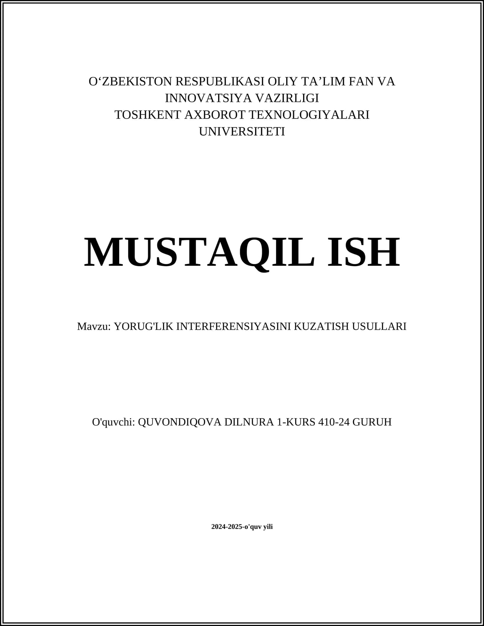 YORUG'LIK INTERFERENSIYASINI KUZATISH USULLARI 1