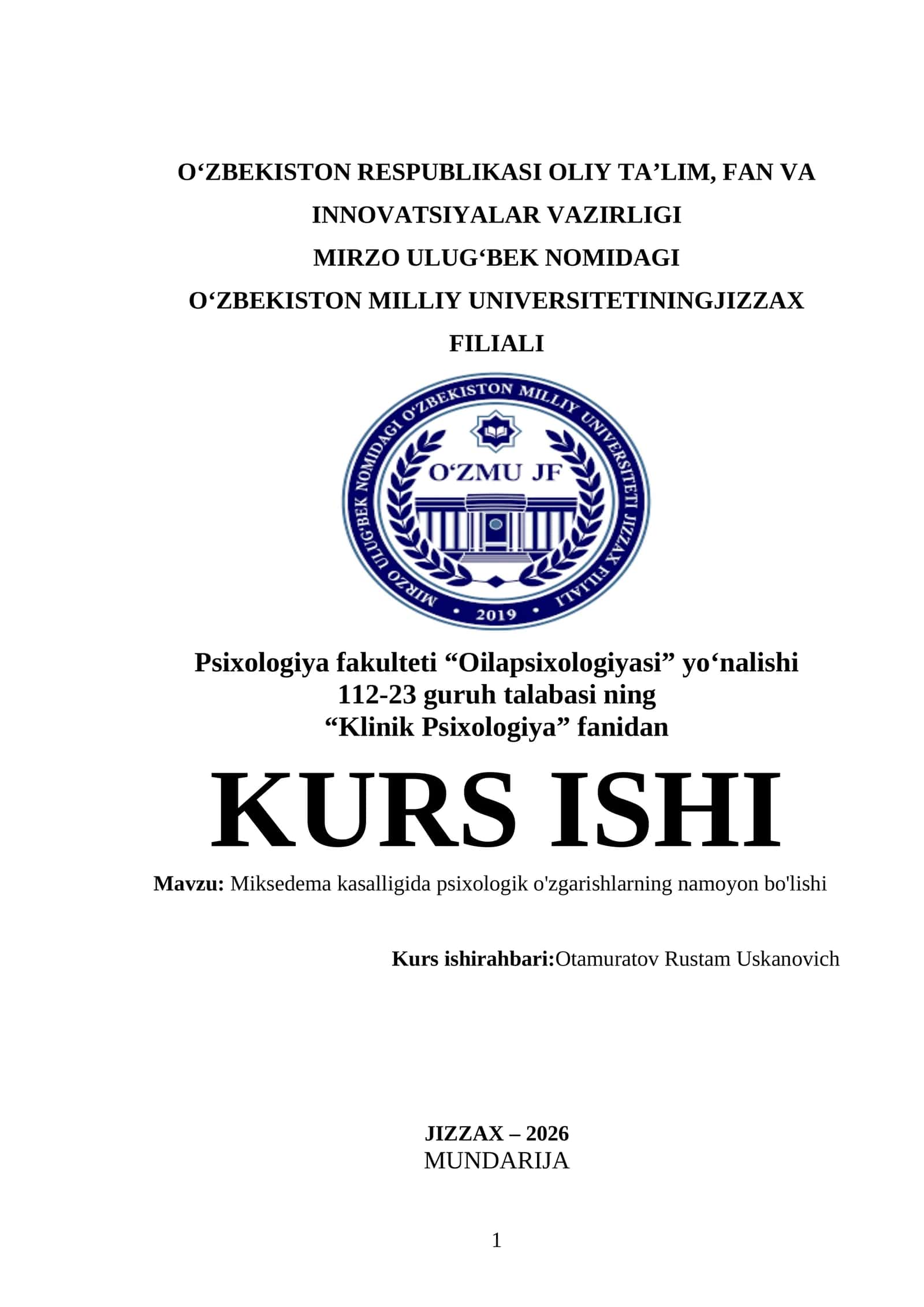 Miksedema kasalligida psixologik o'zgarishlarning namoyon bo'lishi 1