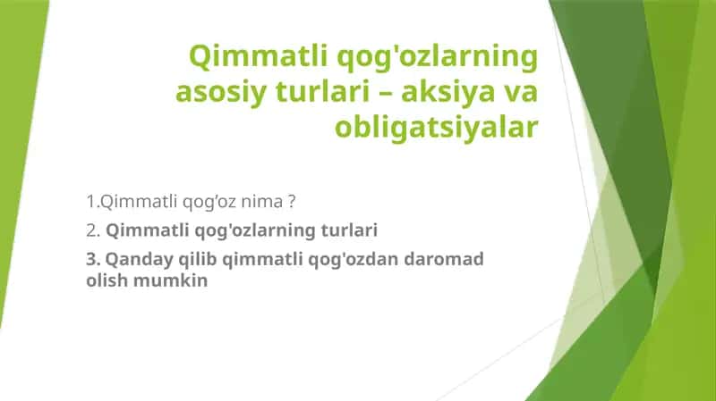 Qimmatli qog'ozlarning asosiy turlari – aksiya va obligatsiyalar 1