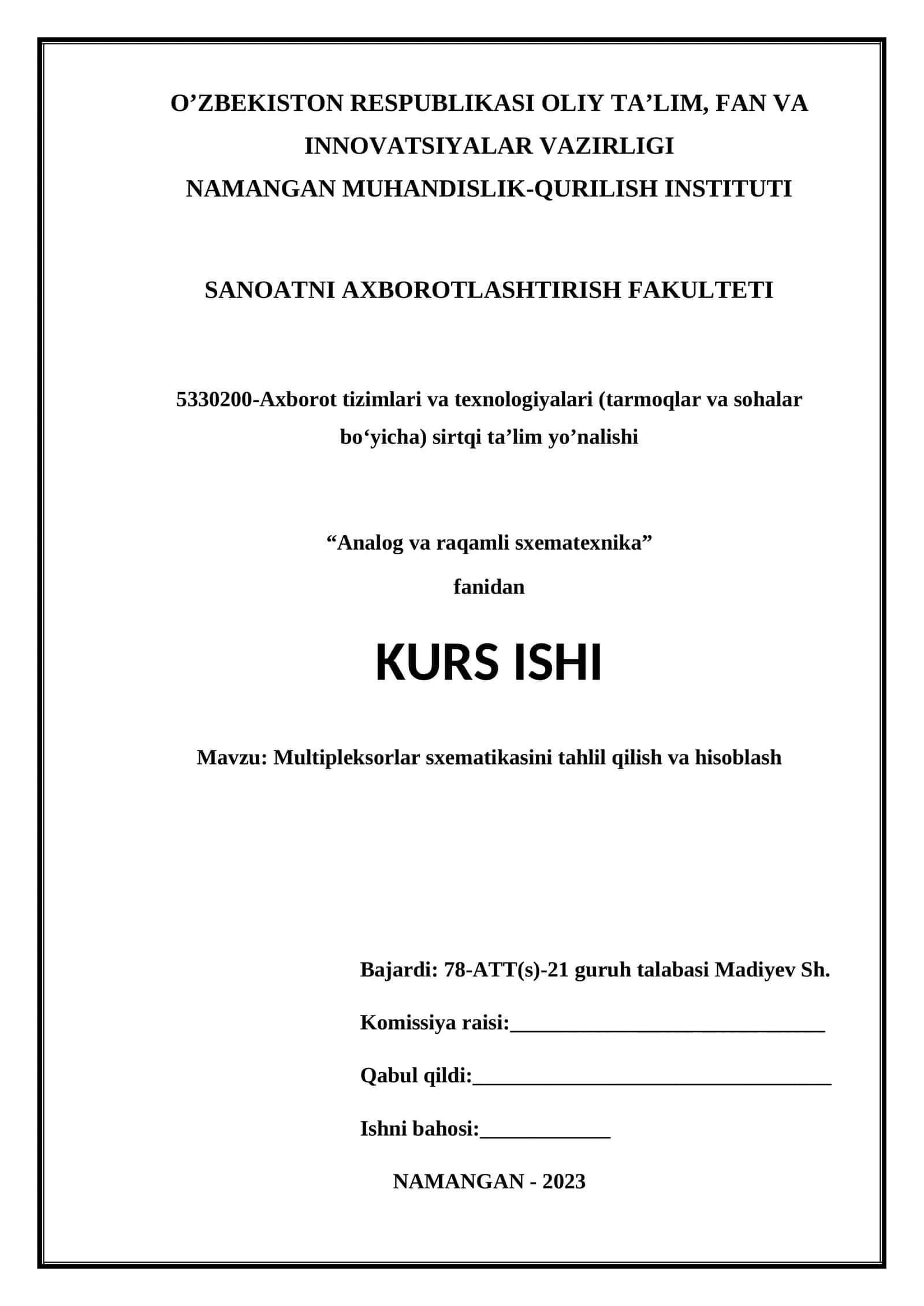 Analog va raqamli sxematexnika 1