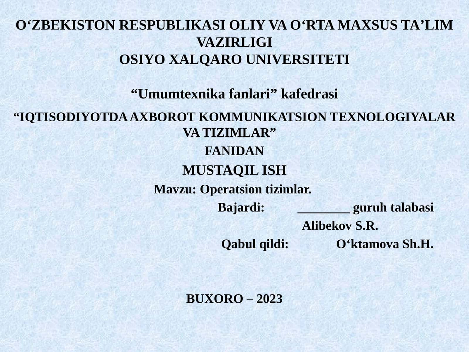 Operatsion tizimlar 1