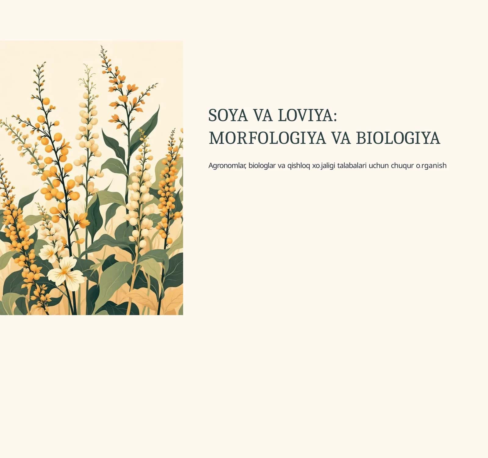 Soya va loviya morfologiyasi va biologiyasi PPT – Biologiya, Agronomiya va Dehqonchilik fanidan taqdimot 1