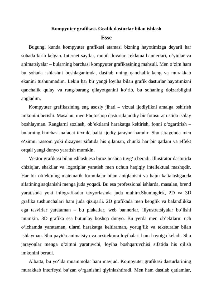 Kompyuter grafikasi. Grafik dasturlar bilan ishlash 1