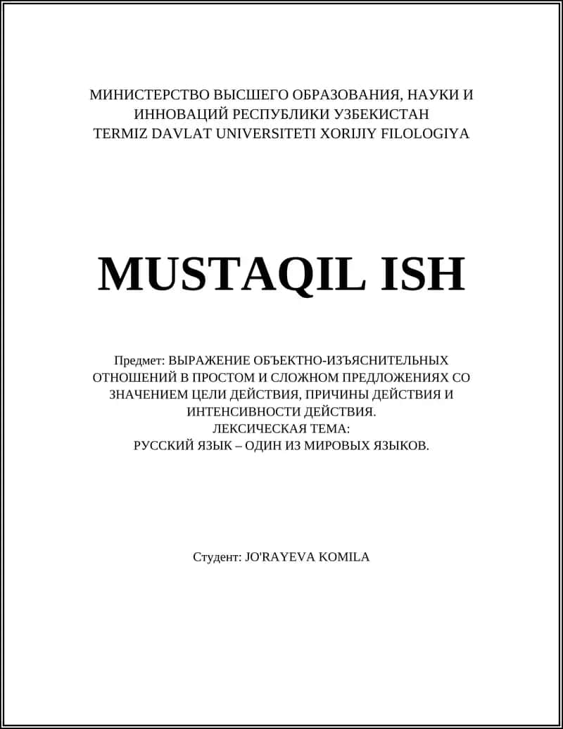 TERMIZ DAVLAT UNIVERSITETI XORIJIY FILOLOGIYA MUSTAQIL ISH 1