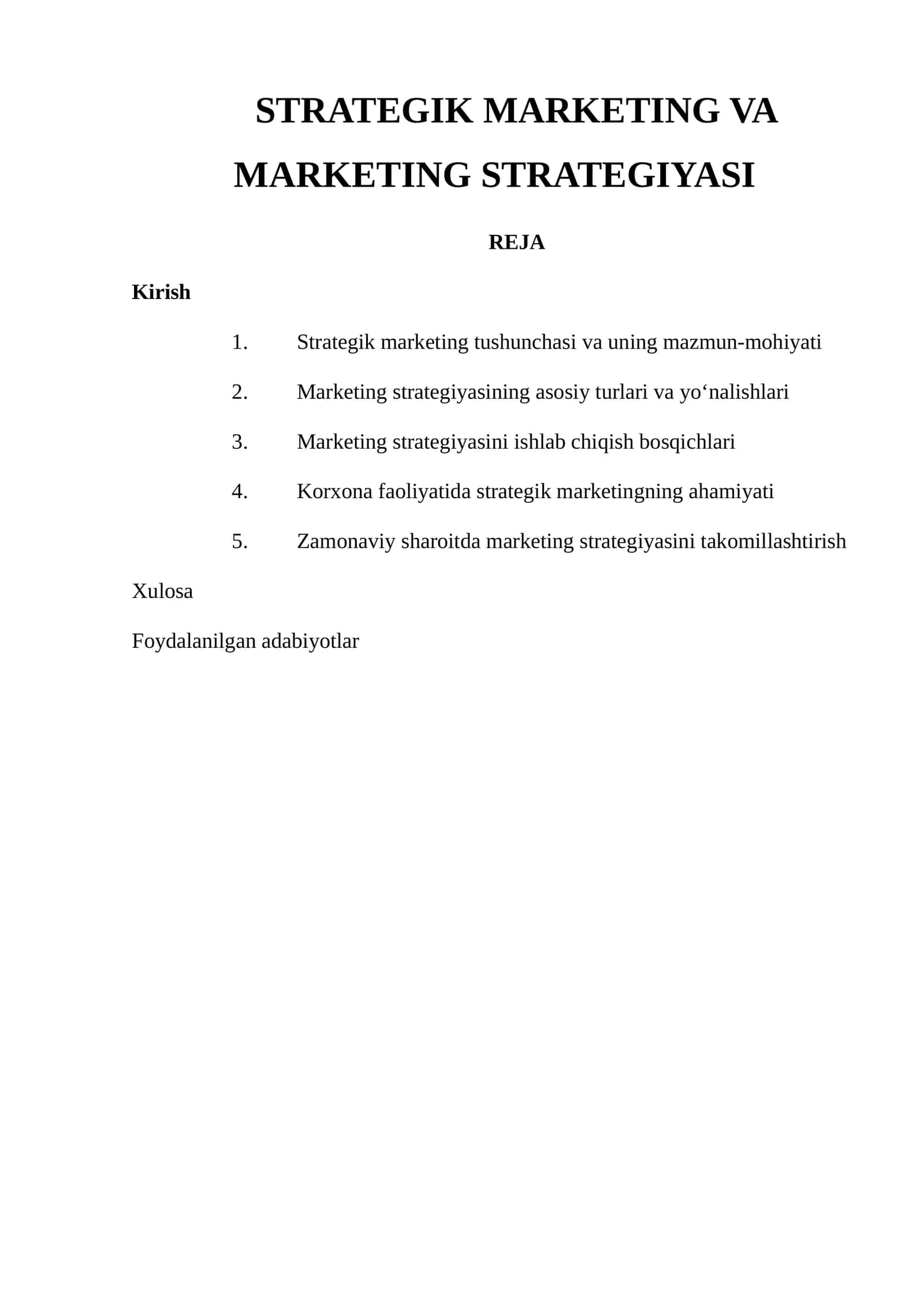 Strategik Marketing va Marketing Strategiyasi 1