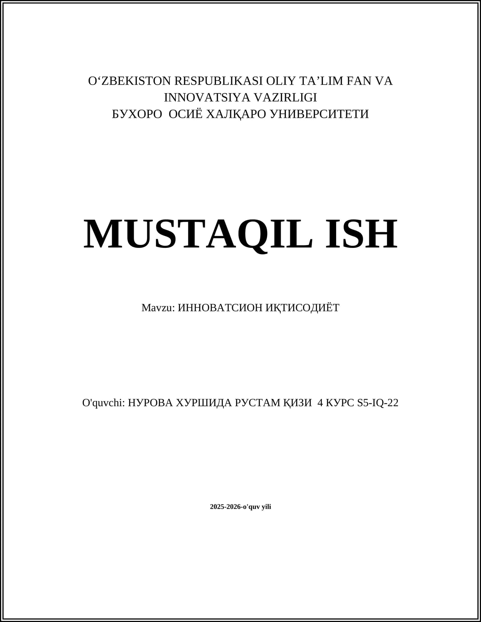 ИННОВАТСИОН ИҚТИСОДИЁТ 1