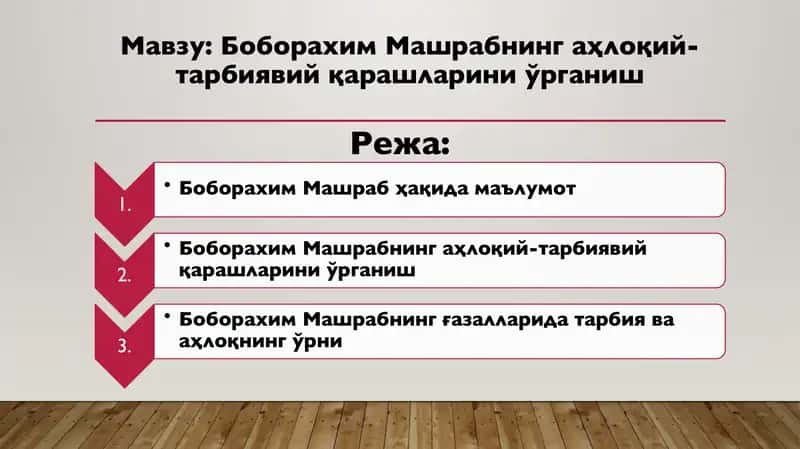 Боборахим Машрабнинг аҳлоқий-тарбиявий қарашларини ўрганиш 1