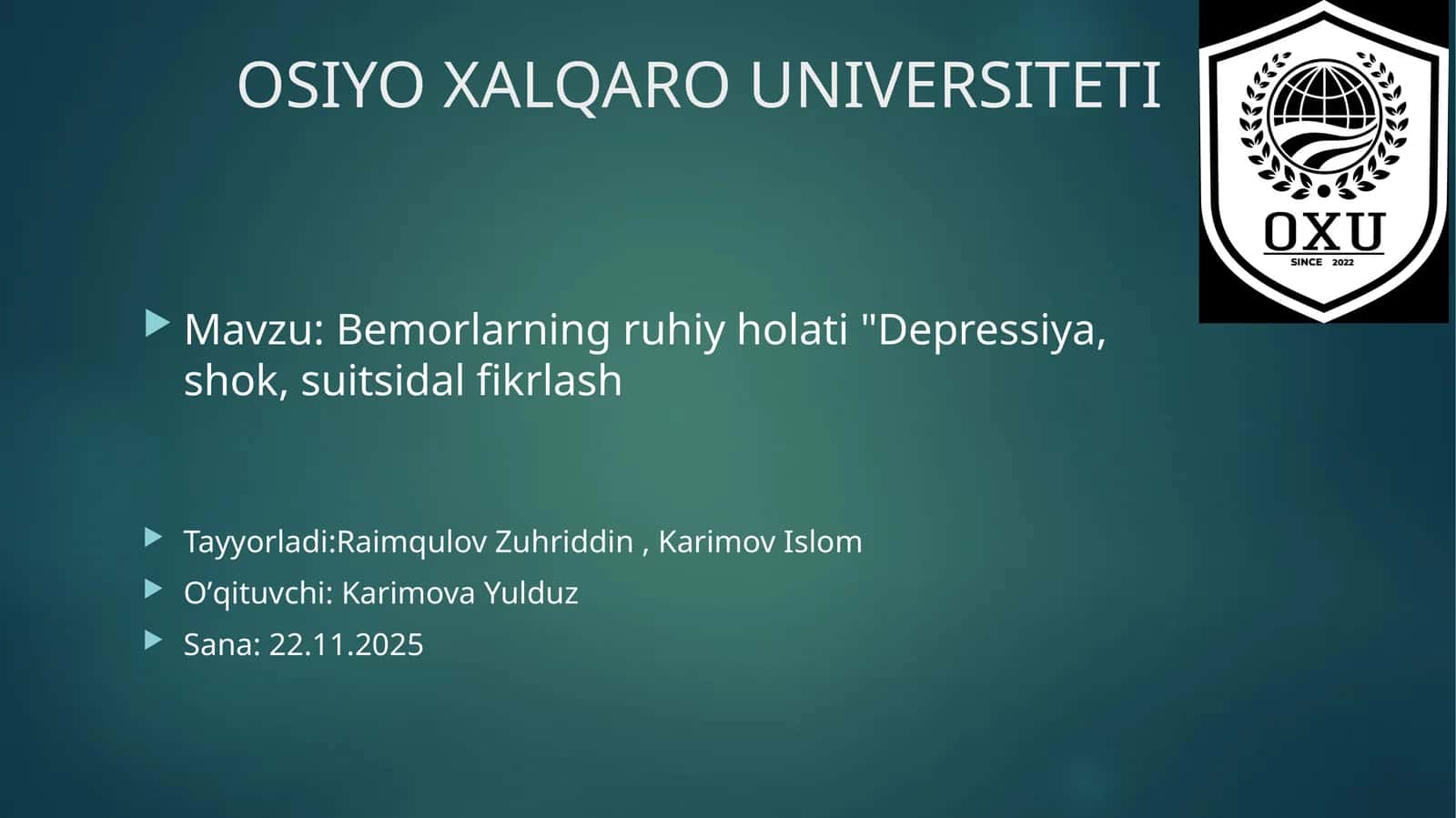Bemorlarning ruhiy holati "Depressiya, shok, suitsidal fikrlash 1