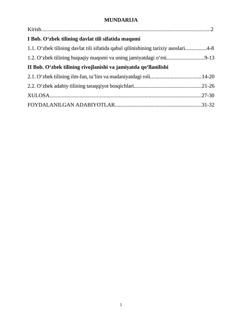 Oʻzbek tilining rivojlanishi va jamiyatda qoʻllanilishi 1