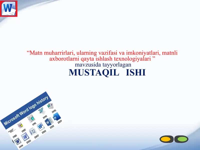 Matn muharrirlari, ularning vazifasi va imkoniyatlari, matnli axborotlarni qayta ishlash texnologiyalari 1