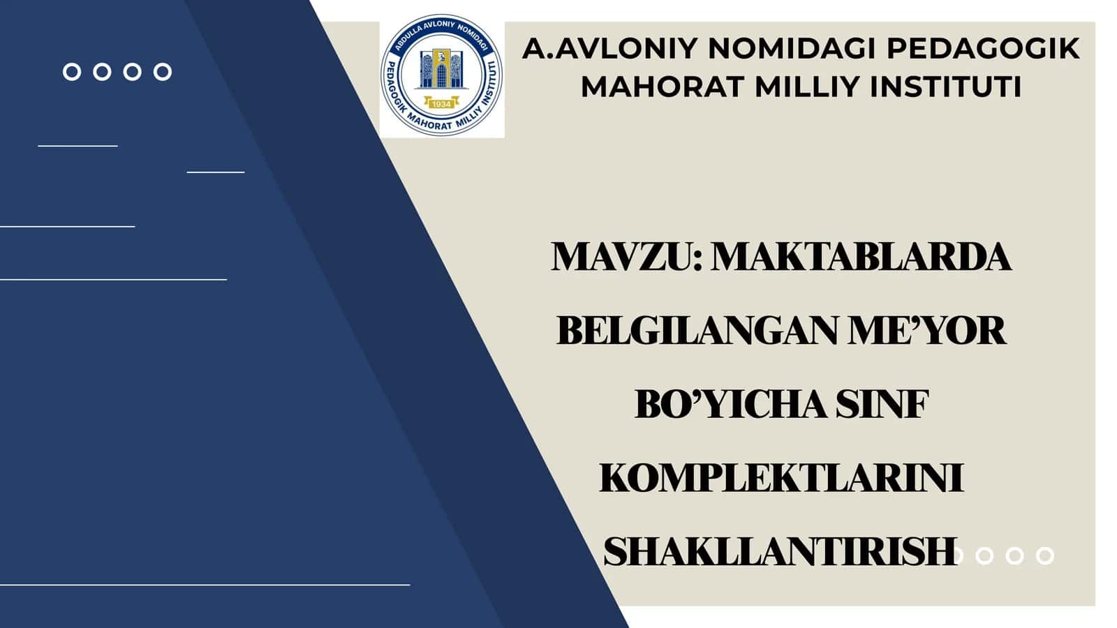 MAKTABLARDA BELGILANGAN ME’YOR BO’YICHA SINF KOMPLEKTLARINI SHAKLLANTIRISH 1