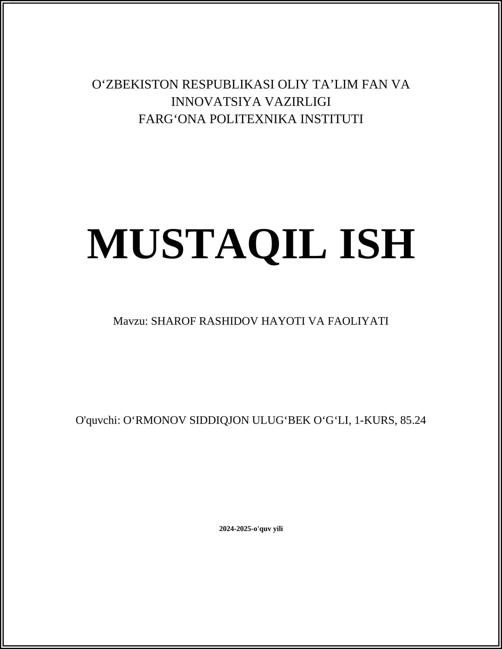 SHAROF RASHIDOV HAYOTI VA FAOLIYATI 1