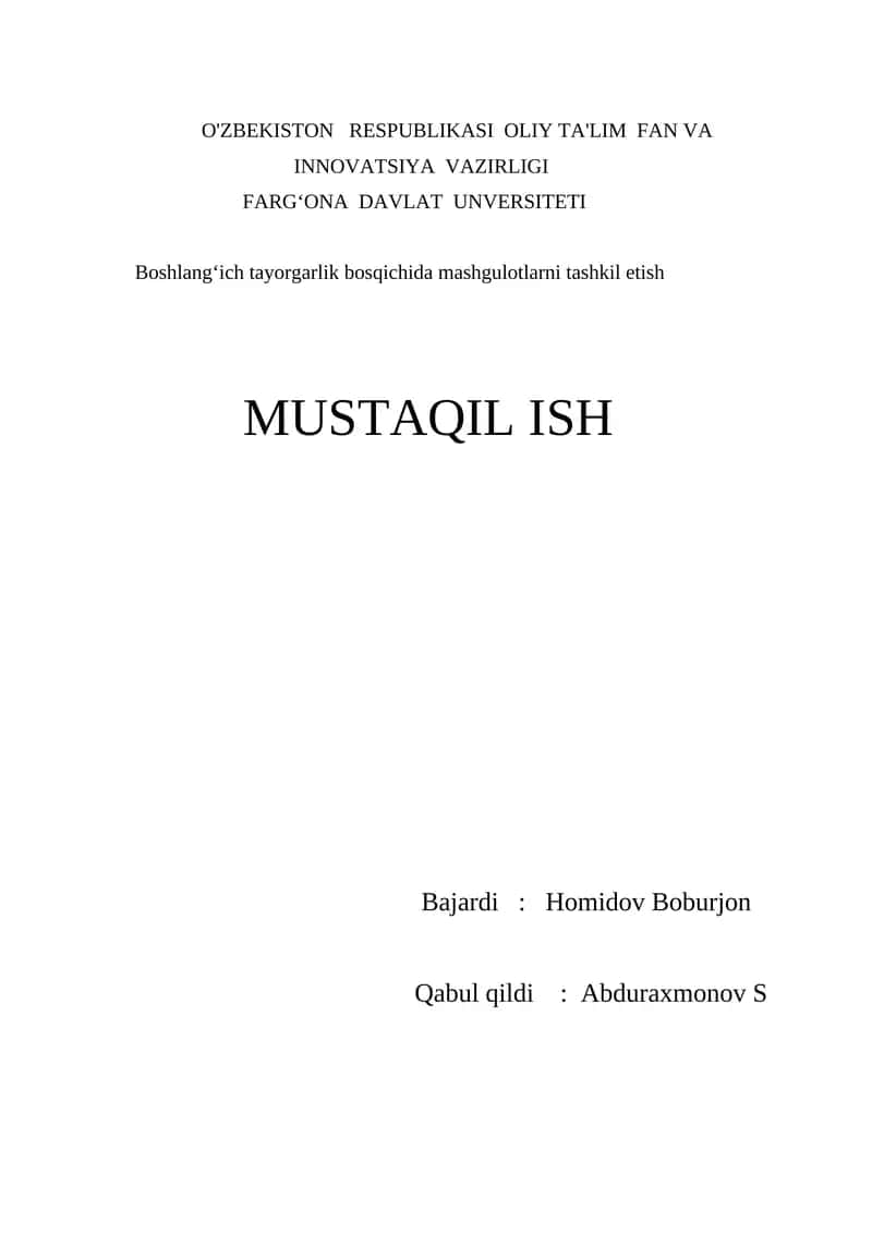 Boshlangʻich tayorgarlik bosqichida mashgulotlarni tashkil etish 1