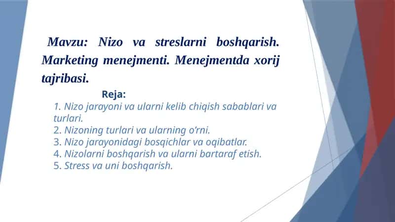 Nizo va stresslarni boshqarish 1