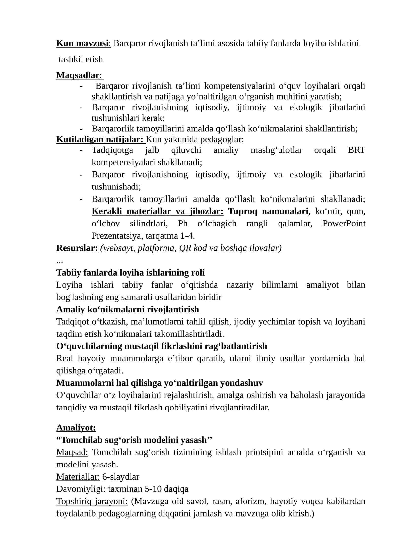 Barqaror rivojlanish ta’limi asosida tabiiy fanlarda loyiha ishlarini tashkil etish 1