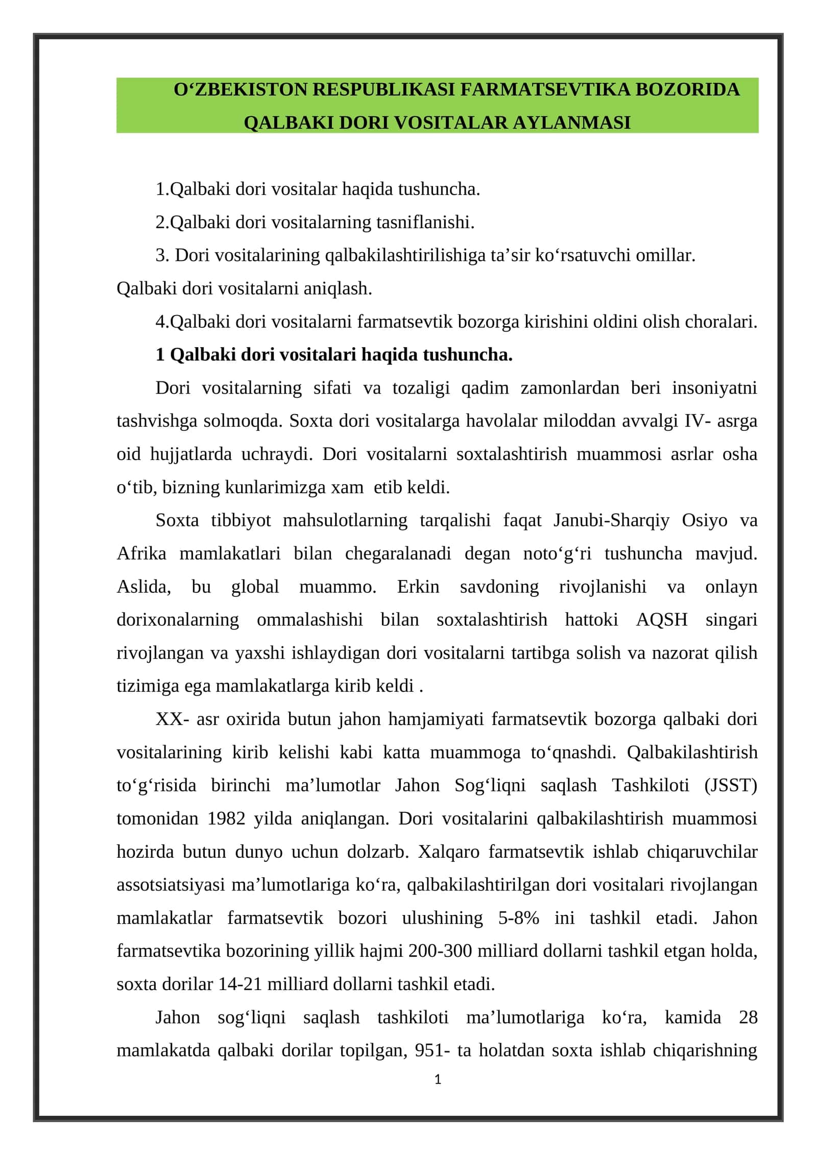 Qalbaki dori vositalari haqida tushuncha 1